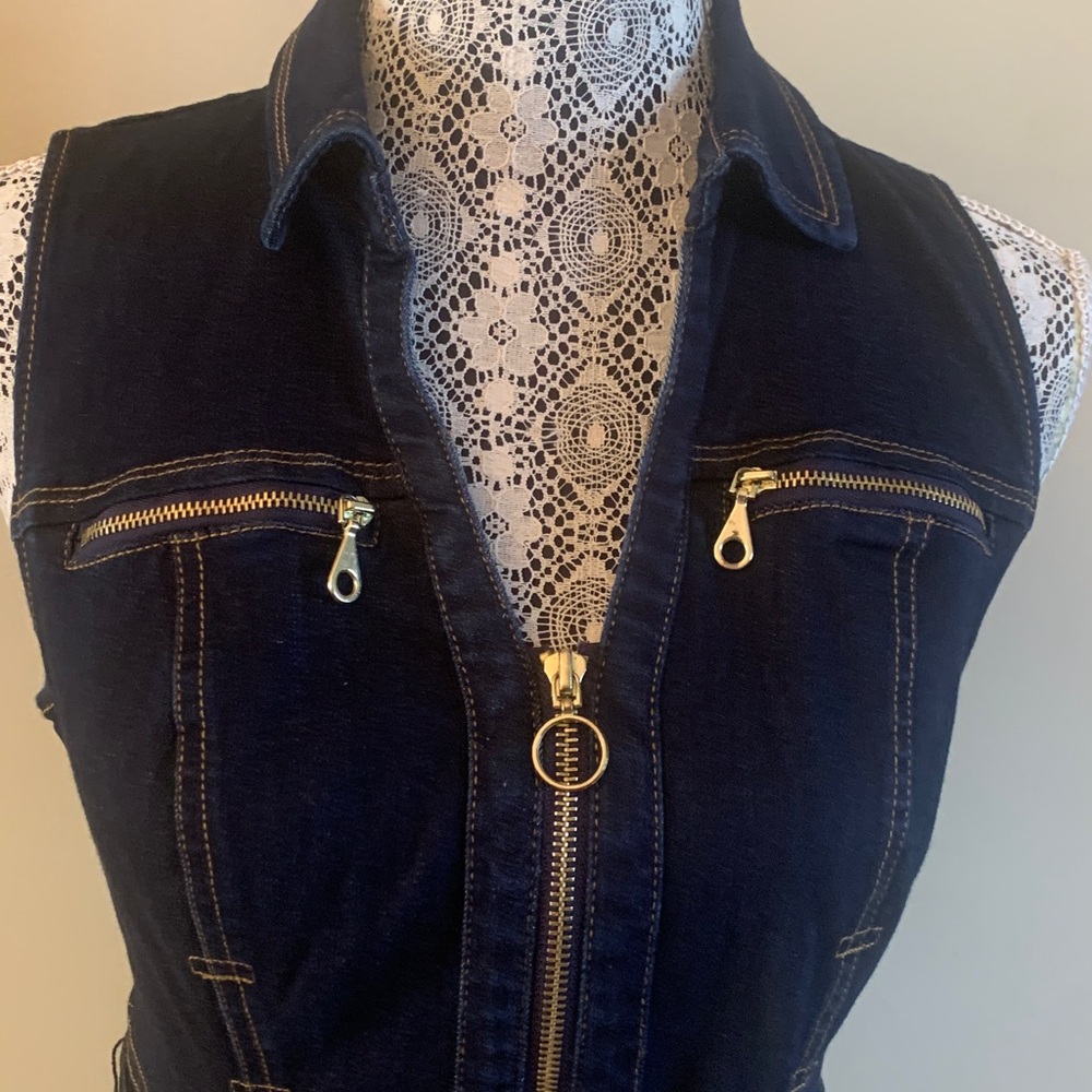 Inc Dark Blue Denim Sleeveless Dress with Belt - Picture 6 of 7